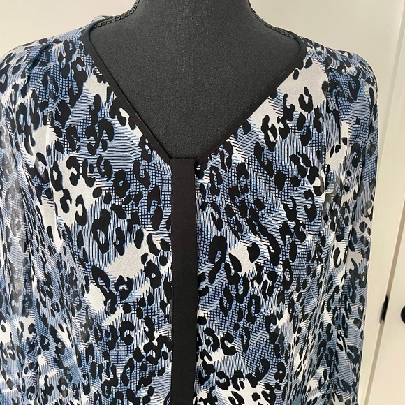 cabi Fatale Button Up Blouse, #977, S, EUC, Blue/Black Leopard Print - Picture 5 of 7